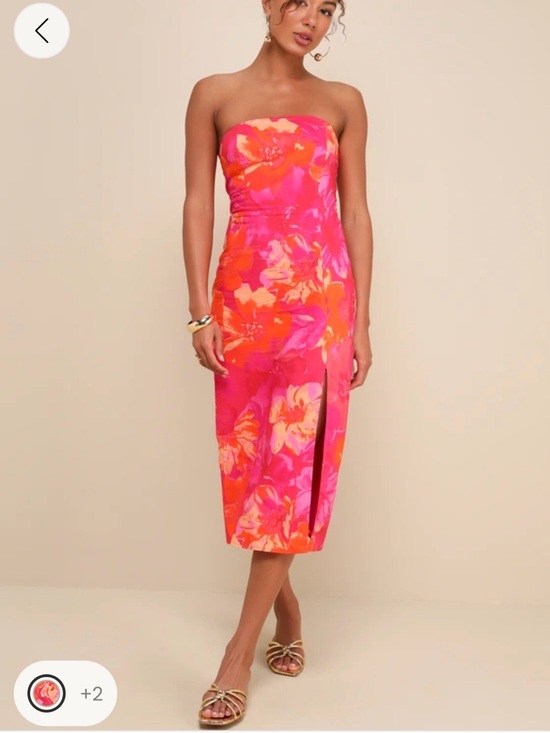 Lulus Dresses & Skirts - Lulu's Strapless Floral Midi Dress in Pink & Orange